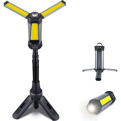Wiederaufladbare Arbeitsleuchte mit Halterung, kabellose Arbeitsleuchte mit dreiköpfigen COB-LED-Lampen, mechanische Leuchte mit 6000-mAh-Akku, 00/1100/2000 Lumen, Arbeitsleuchte für