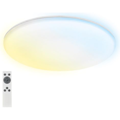 Plafonnier LED pour salle de bain avec lumière indirecte, télécommande, protection contre la poussière et les projections d'eau, cuisine, lampe pour pièces humides, 35 x 5,5 cm, blanc (1/5)