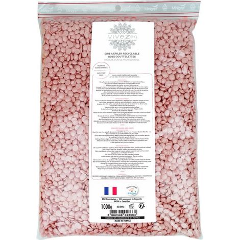 Gouttelettes, perles de cire à épiler pelable et recyclable - 100% fait en France - Rose - Vivezen