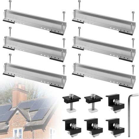 Set of 6 x 30cm Solar Mounts for Flat Roofs - Balcony Power System Mounting Kit - Photovoltaic Solar Panel - Mounting Rail (1/5)