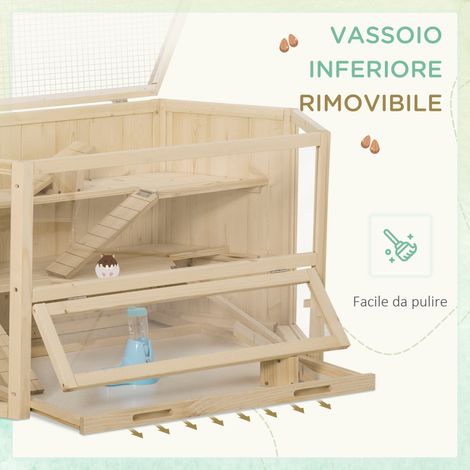 Maison hamster en bois 3 niveaux avec toit ouvrant et paroi vitrée, dimensions 115x60x55 cm (1/5)