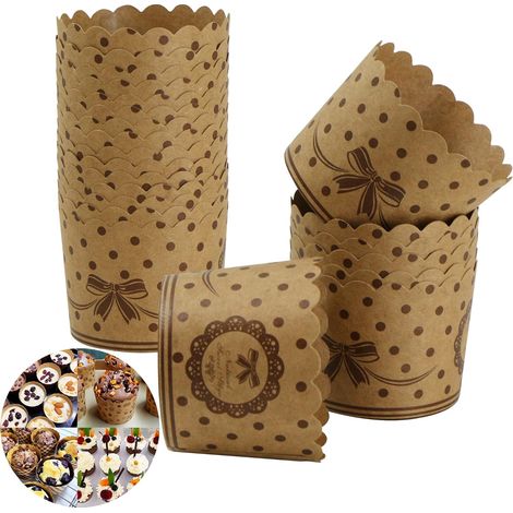 Cupcake-Einlagen, Papier-Kuchenförmchen – 50 Stück, Schleife, Kraftpapierförmchen für Muffins, Desserts, Hochzeiten, Geburtstagsfeiern, hochtemperaturbeständig, braun (1/4)