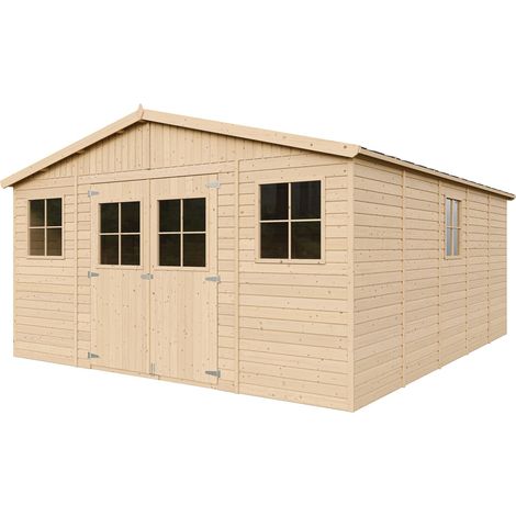 Wooden Garden Shed- Apex Shiplap Wooden Shed W14ft x L17ft x H8ft - Outdoor garden shed with impregnated floor, 17 mm planks - TIMBELA M333+M333G (1/5)