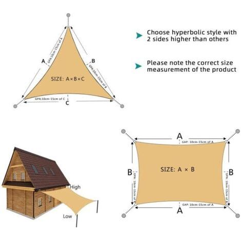Voile d'ombrage rectangulaire 3x4m – Toile imperméable 160 g/m² – Protection UV 95% – Installation facile avec anneaux inox