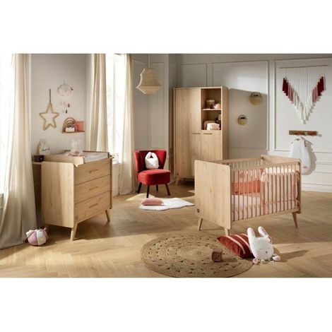 Commode à langer 3 tiroirs avec plan à langer amovible – Chêne Suave – Dimensions 87 x 92 x 50 cm – Fixation murale incluse – Sauthon (1/4)