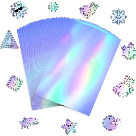 20 selbstklebende Vinylfolien im A4-Format mit Hologramm-Effekt, wasserfest, schnelltrocknend, für Tintenstrahl- und Laserdrucker, Bastelarbeiten, 210 x 297 mm (1/5)
