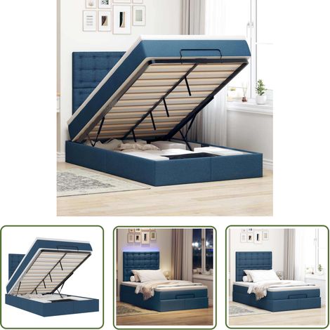 vidaXL Ottoman-Bett mit Matratze & LEDs Blau 120x200 cm Stoff (1/5)