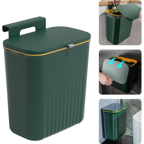 Hanging Kitchen Bin 9 L, Small Wall Bin with Lid for Bathroom, Bedroom, Camper, Motorhome, Cupboard (1/5)