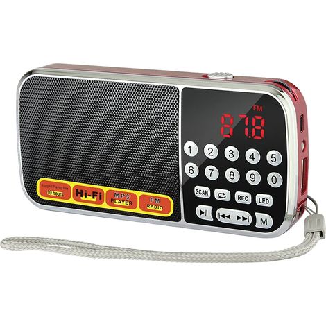 (Rouge) Radio FM Super Bass multifonctionnelle, équipée d'une batterie rechargeable de 1200 mAh (1/3)