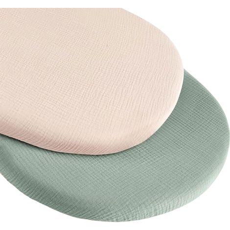 Set da 2 pezzi - Lenzuolo per neonati - Lenzuolo con angoli in cotone - Morbido e traspirante - Sfoderabile e lavabile - Bianco sporco e verde salvia - 8143 cm - Adatto a culle ovali e rettangolari