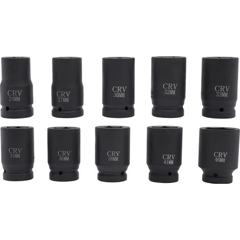 Jeu de douilles pour clé à chocs, ensemble de 10 pièces, construction durable, noir (1/2)