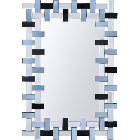 Espejo de pared rectangular, 89x60, con pequeños cristales decorativos en el marco (1/5)
