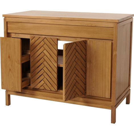 Teak-Waschbeckenunterschrank HHG-502, Waschtisch Schrank, hochwertiges B-Grade-Teak (Kernholz, 20-30 Jahre), 86x106x56cm