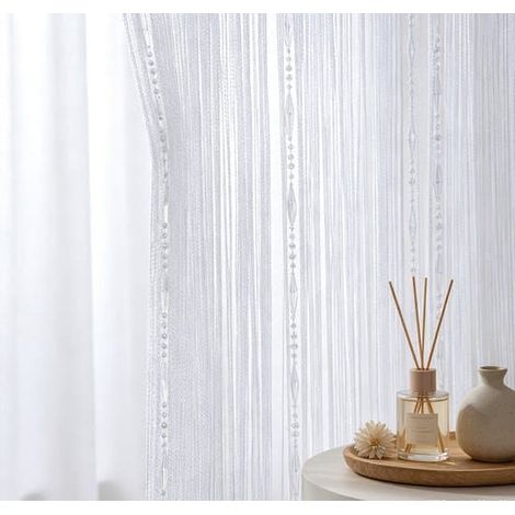 Rideau anti-mouches - 100 x 200 cm - Anti-moustiques - Avec pompons - Rideau de porte - Rideau de perles - Rideaux à cordons - Décoration de fenêtre - Rideau de porte de luxe (1/4)