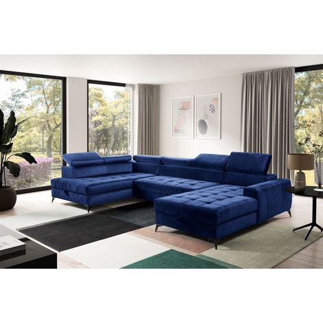 Wohnlandschaft Schlafsofa AGNESA Stoff Salvador Dunkelblau Ottomane Rechts (1/5)