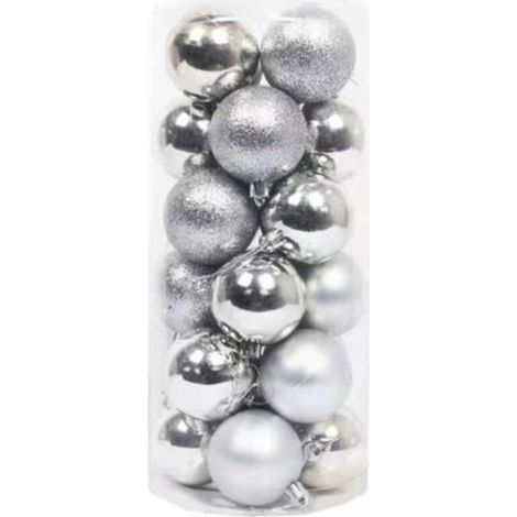 Set of 24 Christmas Balls, 6cm, Silver Christmas Tree Ornaments, Christmas Tree Decoration Pendants (1/4)