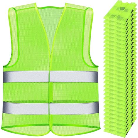 Gilet haute visibilité 30 piècesGilet de sécurité réfléchissantGilet en maille haute visibilitéTaille réglablePour hommesFemmesTravail en extérieur