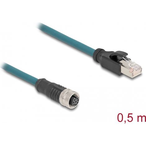 Delock M12 Cable adaptador con codificaciÃ³n A de 8 entradas a RJ45 macho, 50 cm