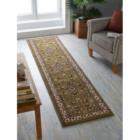 Traditional Sherborne Classic Bordered Hallway Rug in Green 66 x 230 cm (2'5"x7'7") Runner