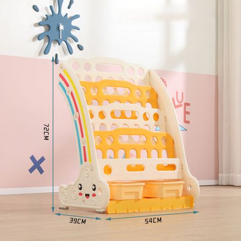 Étagère pour enfants Livres et albums de maternelle Rangement simple à 5 niveaux 54x72x39cm Plastique Coloré Jaune (1/4)