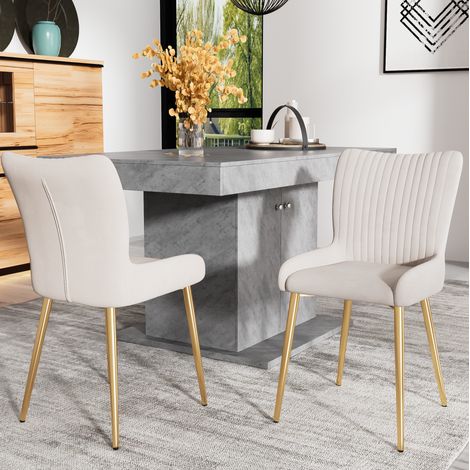 Samt-Esszimmerstuhl, 4er-Set, luxuriös, Wohnzimmer, Schlafzimmer, Lounge-Stuhl mit vier Goldene Metallstützbeinen, Lendenwirbelstütze,Beige (1/5)