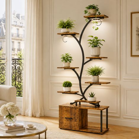 WUMAGIN - Étagère à plantes en métal - 9 Niveaux - Avec des lampes de croissance pour plantes - 156x60x30cm - Fabrication de bois massif - Idéale pour balcon, salon et bureau