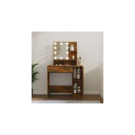 Coiffeuse avec LED Chêne fumé 86,5x35x136 (1/5)