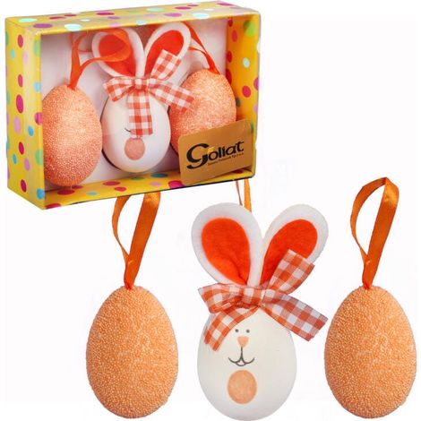 Set di 3 uova di Pasqua decorative su gancio, 10 cm, arancioni (1/4)