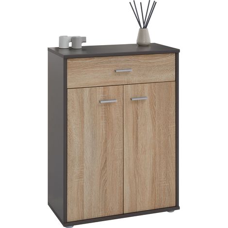 Idimex – Buffet gris mat/chêne sonoma 84x60x30 cm – 1 tiroir et 2 portes – Surface résistante aux éraflures – Design moderne