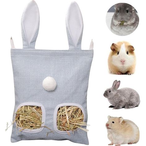 Rabbit Hay Bag, Hanging Hay Feeder Bag for Small Animals, Blue, S (1/5)