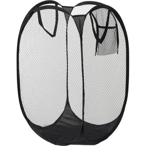 Panier à Linge Pliable, Pop Up en Maille Filet Sac à Linge avec Manipuler Grand Panier à Linge Noir, Panier à Linge Sale en Filet Pliable pour Dortoir (1/5)