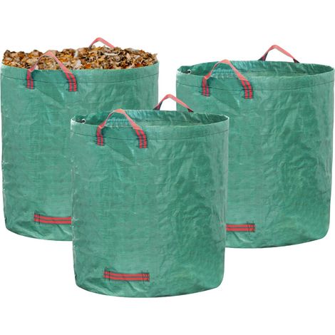 STI Kit 3 pezzi Sacco 400Lt Giardinaggio Rifiuti Giardino Professionale Antistrappo Con Manici Ripiegabile