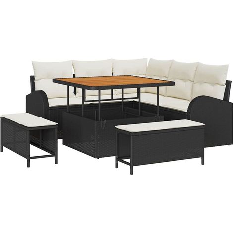 Garden Sofa Set with Cushion with Storage 8 pcs Black and Cream vidaXL