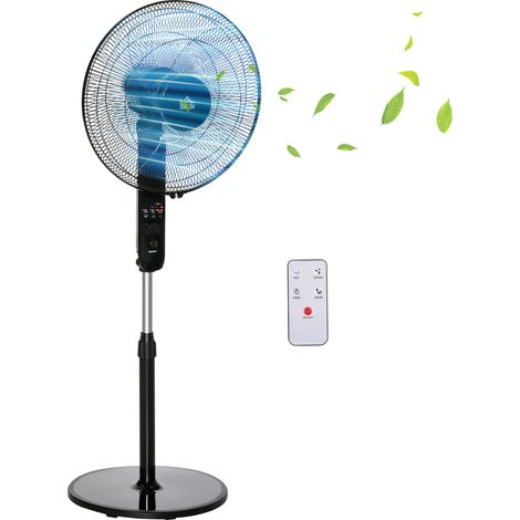 Ventilateur sur pied puissant 45 W réglable en hauteur 110-124 cm, télécommande, 3 vitesses, oscillation et minuterie