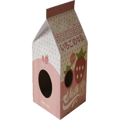 Maison en carton pour chat, papier ondulé, boîte à lait en forme de lit à gratter pour chats, chatons, fraise (1/5)