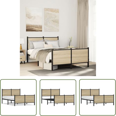 The Living Store Cadre de lit en métal sans matelas chêne sonoma 120x190 cm - Cadre De Lit - Lit Double - Lit En Métal - Lit Chêne Sonoma - Meuble Chambre (1/5)
