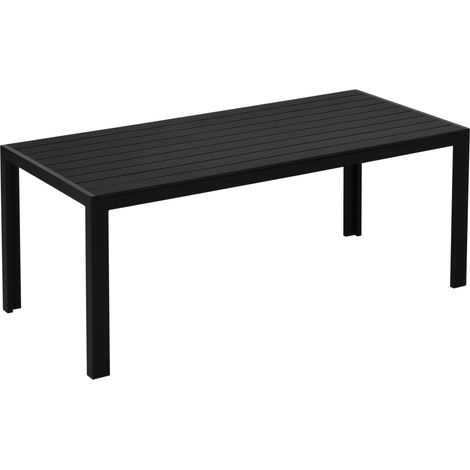 Tavolo da giardino 190x84.5x72 cm nero in alluminio con piano effetto legno resistente alle intemperie (1/5)