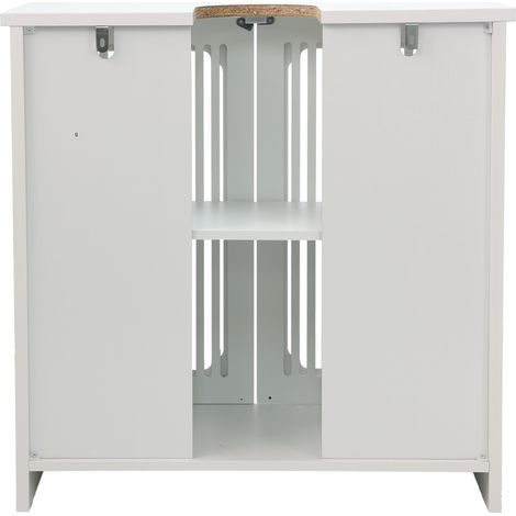 Meuble sous lavabo blanc à double porte à lamelles, avec étagère réglable, MDF et panneau de particules, pour salle de bain et buanderie - CHICFURN (1/5)