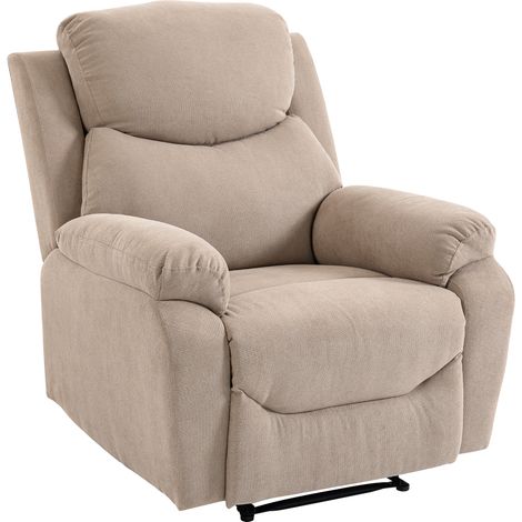HOMCOM Poltrona Reclinabile, Cuscino Spesso, Braccioli Imbottiti, Beige