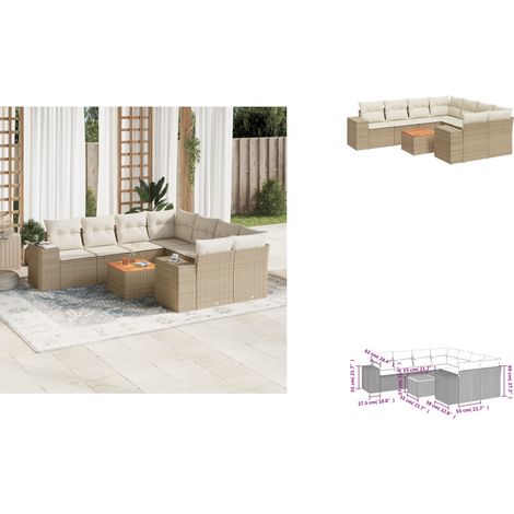 9-tlg. Garten-Sofagarnitur mit Kissen Beige Poly Rattan - Gartenmöbel Set - Esszimmergarnitur - Outdoor Möbel - Lounge Garnitur - Rattan Gartenmöbel (1/3)