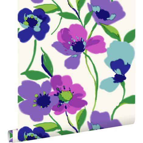 papier peint coquelicots violet et turquoise - ESTAhome (1/5)