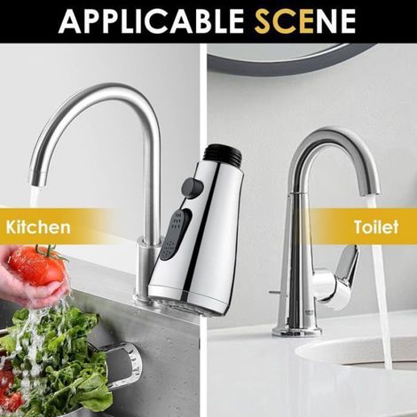 Douchette Rétractable Evier Robinet Cuisine Avec Bouton Stop 2 Types de Jet Pro Tête Universelle Pour Mitigeur WC Robinet Salle de (1/5)