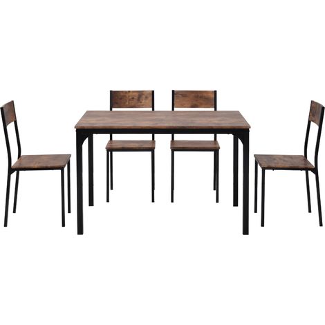 Esszimmer-Set mit rechteckigem Tisch und 4 Stühlen, Vintage-Braun (1/5)
