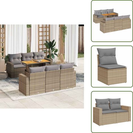 7-tlg. Garten-Sofagarnitur mit Kissen Beige Poly Rattan - Garten Sofagarnitur - Garten Sofagarnituren - Outdoor Sofagarnitur - Sofagarnitur Terrasse (1/5)