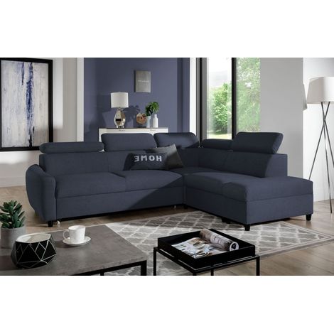 Ecksofa Schlafsofa Sofa ANTON in Stoff Esito Dunkelblau Ottomane Rechts (1/4)