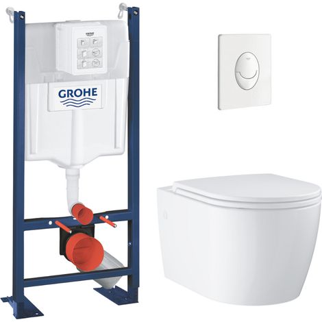 Rapid SL pack WC bâti-support autoportant + WC suspendu sans bride Grohe avec abattant SoftClose + plaque (GRRGRSTWR02-FR)