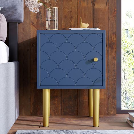 Set di 2 comodini blu navy 35 x 35 x 51 cm, gambe in metallo DESVIAE (1/5)