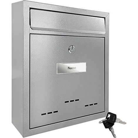2218 Modern Mailbox, Metal, Nameplate & Cover, Lockable, Fixing Hardware & 2 Keys, Silver (1/5)