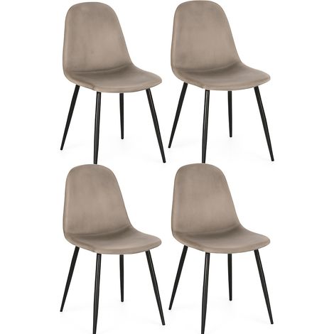 Lot de 4 chaises BORELA – Velours & pieds acier noir-Taupe (1/5)