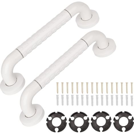 Barre d'appui murale antidérapante en acier inoxydable pour douche, barre antichute, barre de soutien, accessoires inclus (2 pièces, blanc, 40 cm)